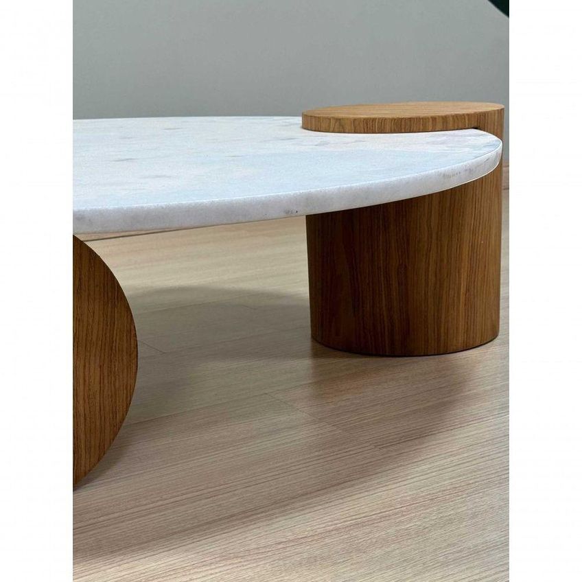 Mesa De Centro Orbita Redonda Vidro Madeira Maciça 60cm Branco - imagem 5