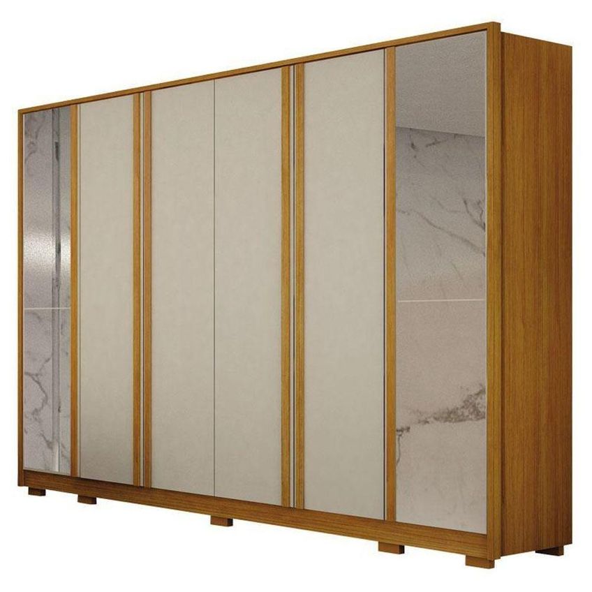 Guarda Roupa Casal Ares 6 Portas De Bater Com Espelho 6 Gavetas Mdf Mdp Cinamomo Off-white Leifer - imagem 3