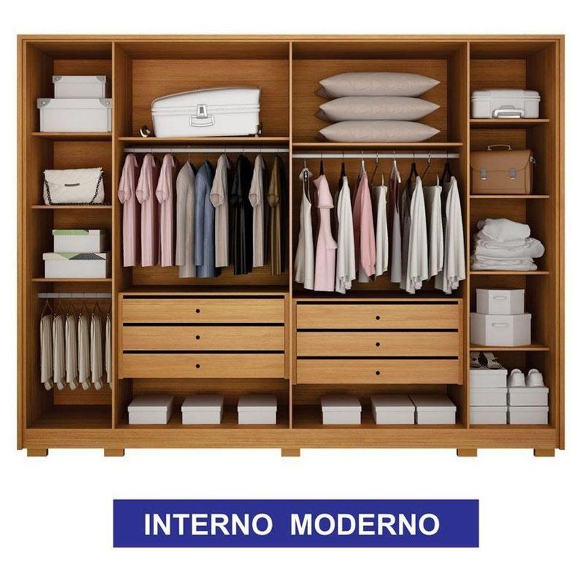 Guarda Roupa Casal Ares 6 Portas De Bater Com Espelho 6 Gavetas Mdf Mdp Cinamomo Off-white Leifer - imagem 4