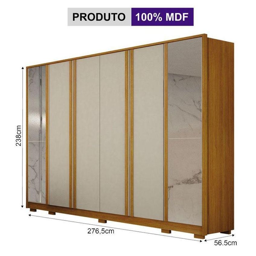 Guarda Roupa Casal Ares 6 Portas De Bater Com Espelho 6 Gavetas Mdf Mdp Cinamomo Off-white Leifer - imagem 5