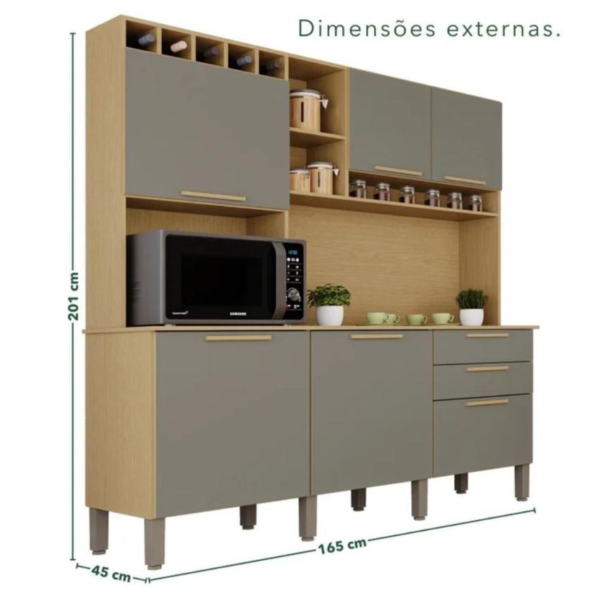 Armário De Cozinha Florença 6 Portas 2 Gavetas Mdf 165cm Topázio - imagem 4