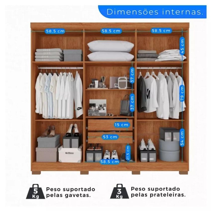 Guarda Roupa Casal Santorini 8 Portas De Bater 2 Gavetas Com Espelho Cinamomo 241cm - imagem 2