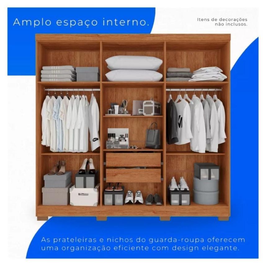 Guarda Roupa Casal Santorini 8 Portas De Bater 2 Gavetas Com Espelho Cinamomo 241cm - imagem 3