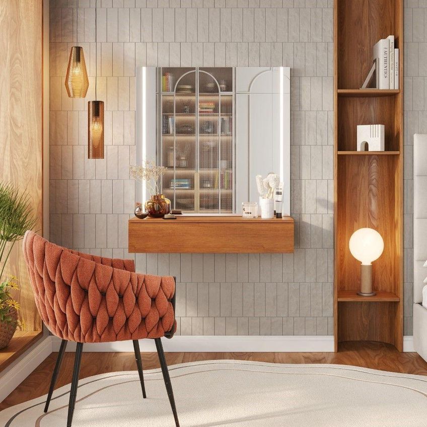 Camarim Imperus 1 Gaveta Com Espelho Led Mdf Amadeirado Mavaular Móveis - imagem 2