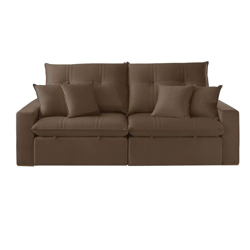 Sofá Com Chaise B016 3 Lugares Retrátil E Reclinável 230cm Marrom Veludo - imagem 3