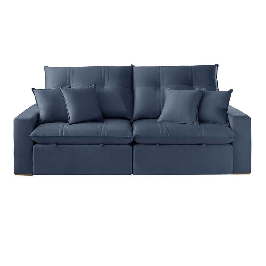 Sofá Com Chaise A259 4 Lugares Retrátil E Reclinável 290cm Azul Linho - imagem 5
