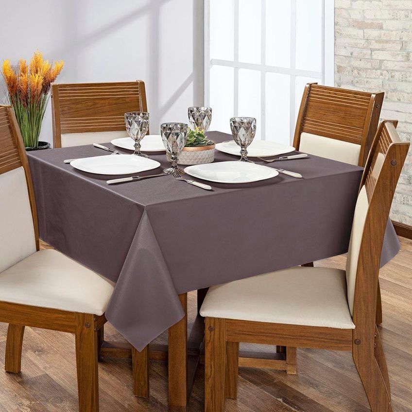 Toalha De Mesa Lisa Térmica Impermeável Em PVC E Polietileno 140cm X 140cm 01 Peça Marrom - imagem 4