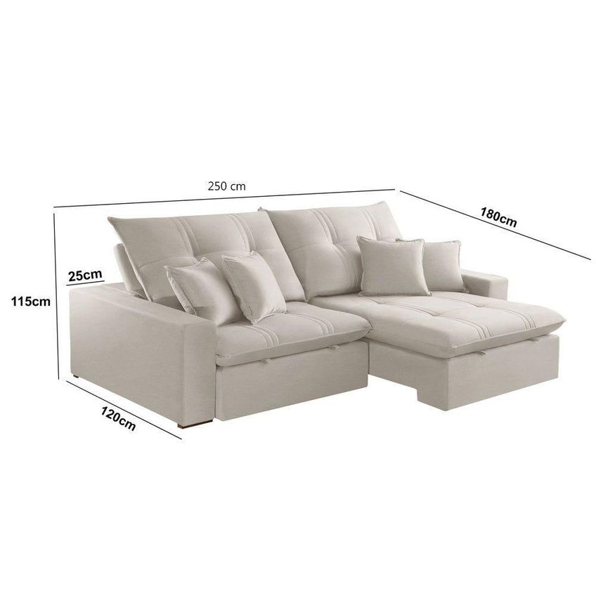Sofá Com Chaise A302 3 Lugares Retrátil 250cm Branco Linho Meu Sofá Online - imagem 5