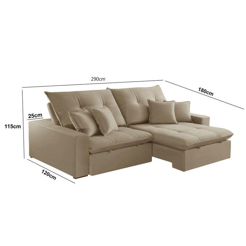 Sofá Com Chaise A226 4 Lugares Retrátil 290cm Bege Linho Meu Sofá Online - imagem 5