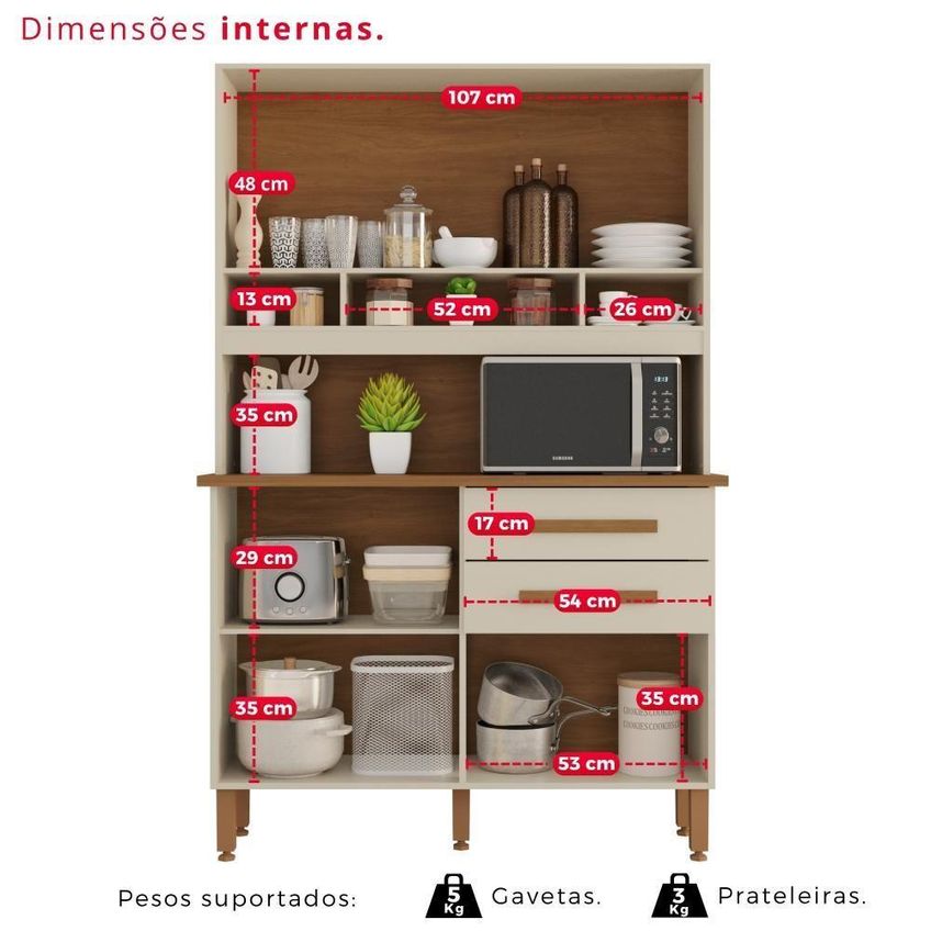 Cozinha Sara Frison 4 Portas 2 Gavetas Mdp Mdf 115cm Amadeirado Sara Enxovais - imagem 5