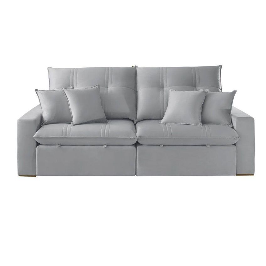 Sofá Com Chaise B026 3 Lugares Retrátil 210cm Prata Veludo Meu Sofá Online - imagem 3