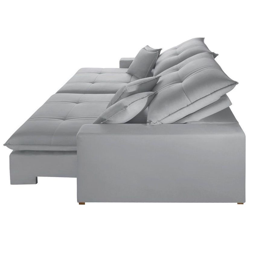 Sofá Com Chaise B026 3 Lugares Retrátil 210cm Prata Veludo Meu Sofá Online - imagem 4