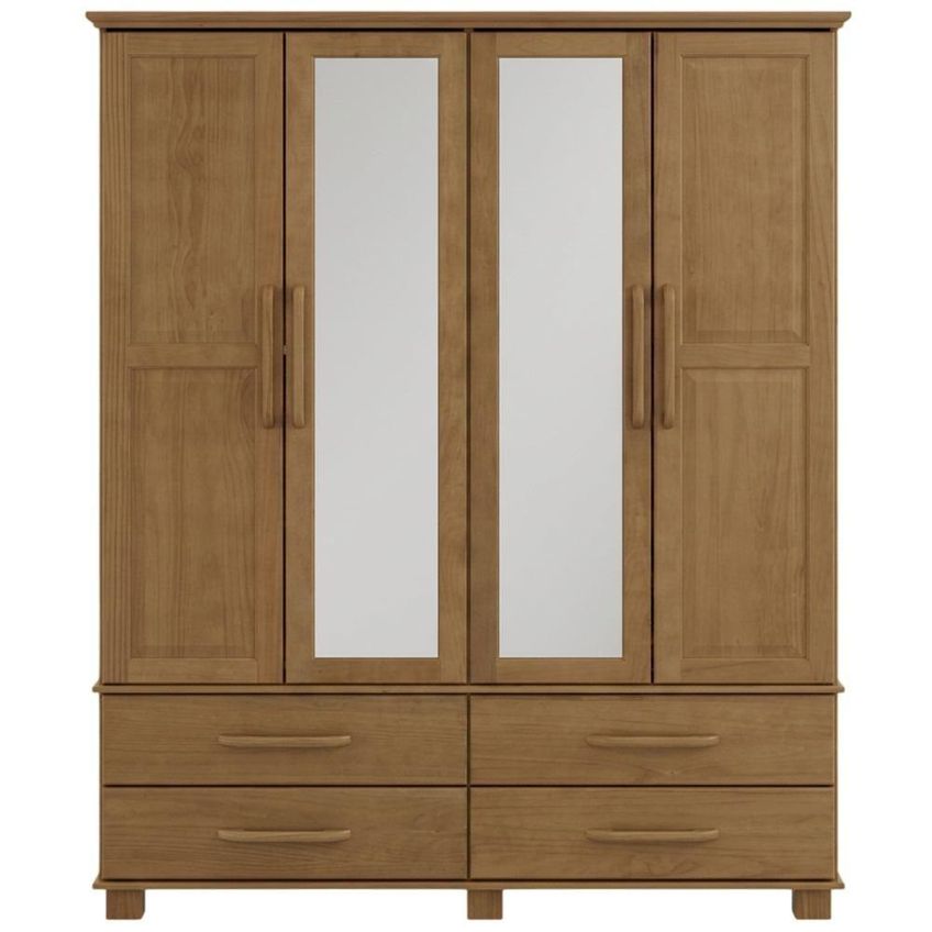 Guarda Roupa Solteiro Zahav F06 4 Portas De Bater 4 Gavetas Madeira Maciça Freijó Lyam Decor - imagem 3