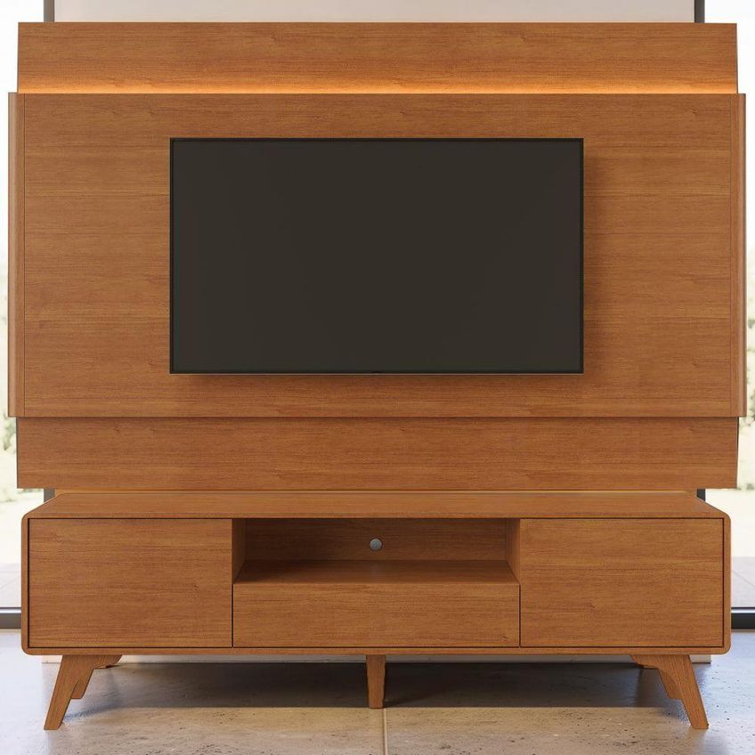 Painel E Rack Aros Para TV 65" 225cm MDF Com Gaveta Naturalle Mavaular Móveis - imagem 3