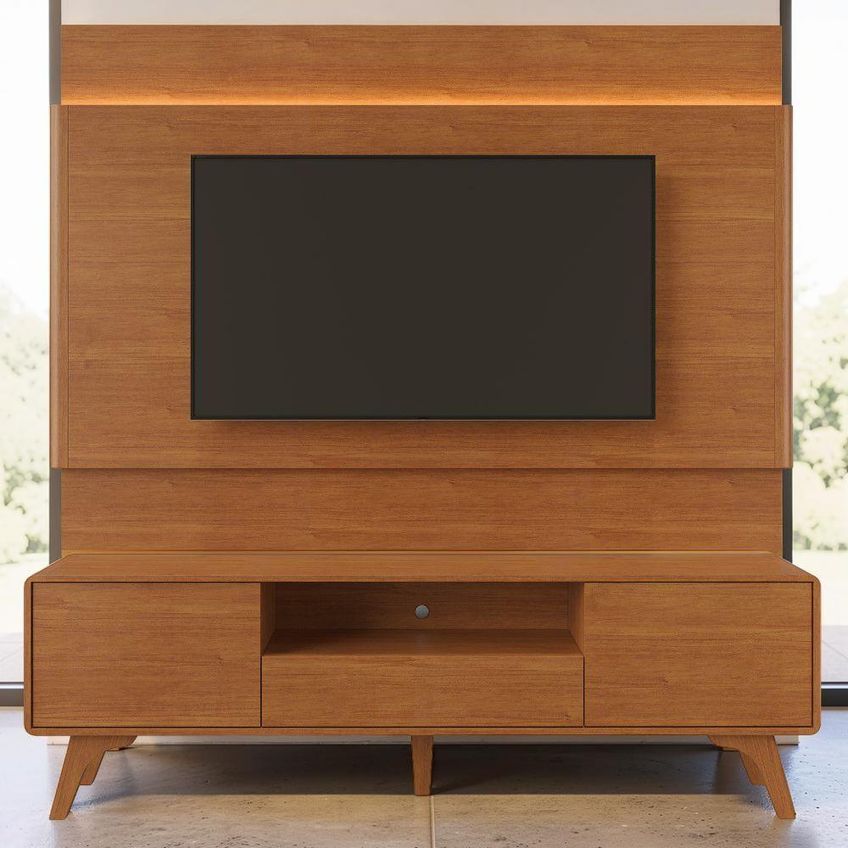 Painel E Rack Aros E Rack Ares Para TV 65" 180cm MDF Com Gaveta Naturalle Mavaular Móveis - imagem 3