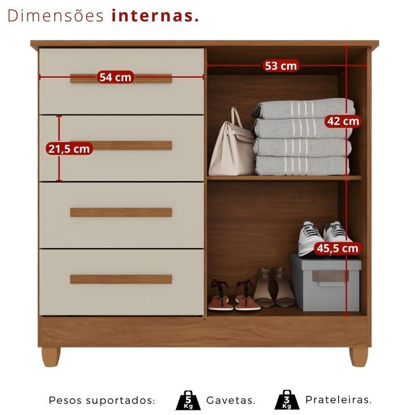 Cômoda Madri 4 Gavetas 2 Portas MDF Cinamomo Arenas Tudo De Móveis 114cm - imagem 4