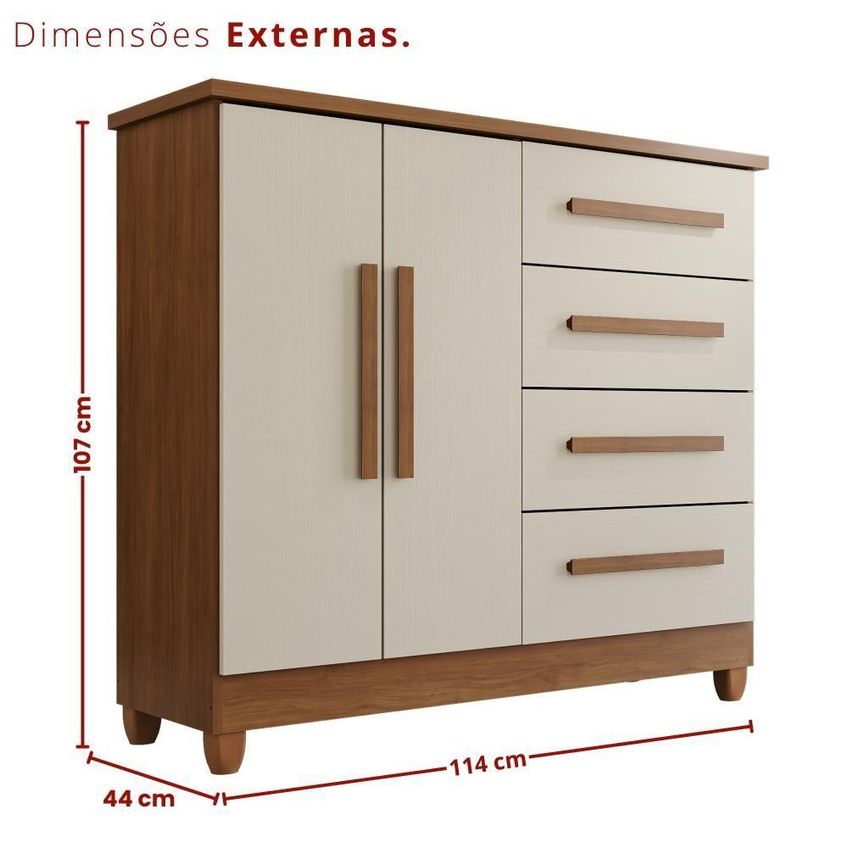 Cômoda Madri 4 Gavetas 2 Portas MDF Cinamomo Arenas Tudo De Móveis 114cm - imagem 5