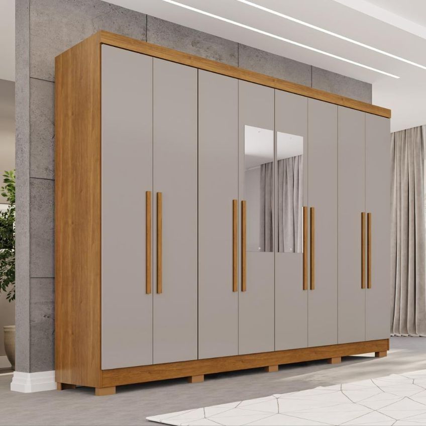 Guarda Roupa Casal Santorini 8 Portas De Bater 2 Gavetas Mdf-mdp Cinamomo-off Clin Off 241cm - imagem 5