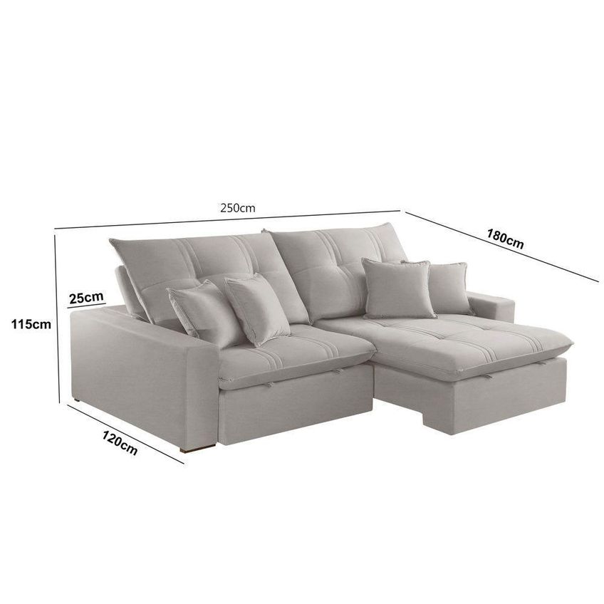 Sofá Com Chaise A304 3 Lugares Retrátil 250cm Cinza Claro Linho Meu Sofá Online - imagem 4