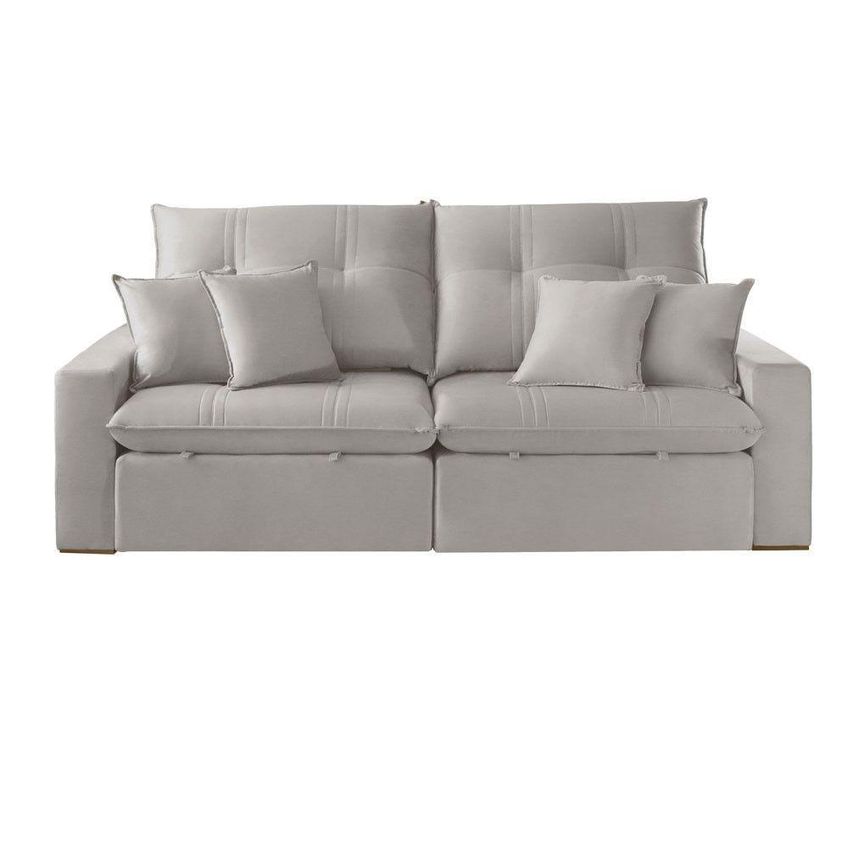 Sofá Com Chaise A304 3 Lugares Retrátil 250cm Cinza Claro Linho Meu Sofá Online - imagem 5