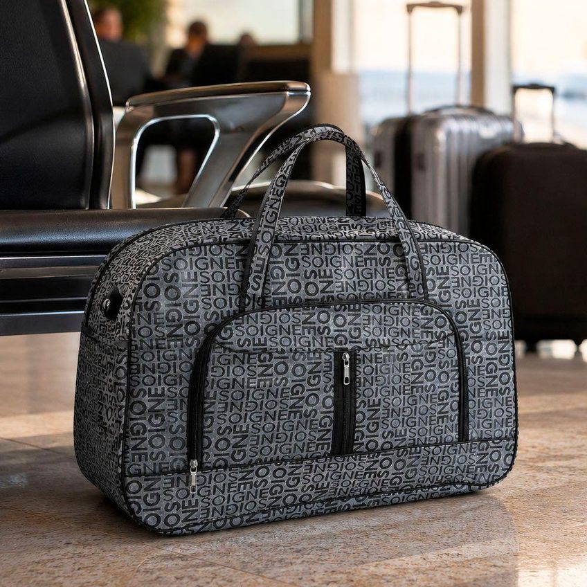 Bolsa Sacola Mala De Viagem 62cm Poliéster Couro Sintético Impermeável Com Alça Cinza - imagem 5