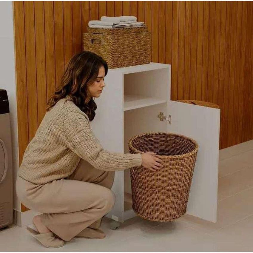 Armário Para Lavanderia Cesto De Roupas Sem Porta 1 Prateleira Mdp 42cm Branco Mercado - imagem 3