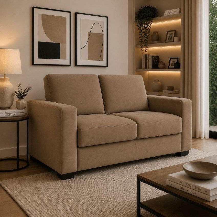 Sofá Namoradeira 3 Lugares Fixo 200cm Creme Suede Moderno Isa Estofados - imagem 4