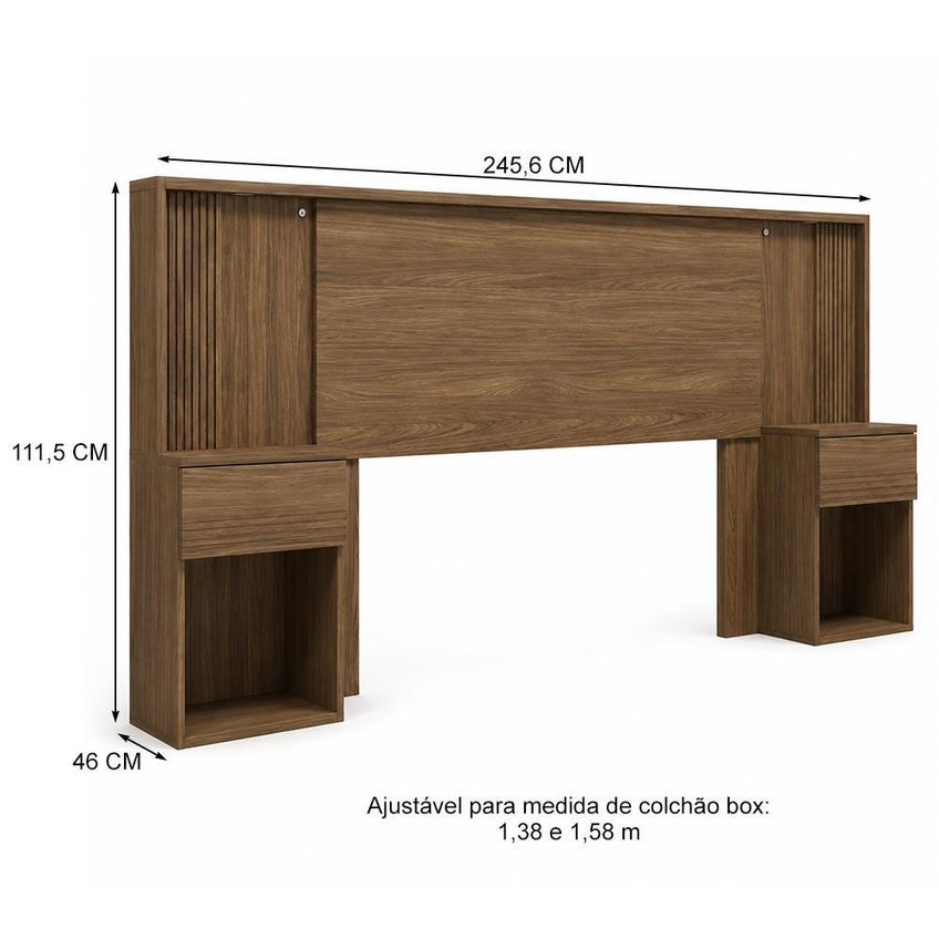 Cabeceira Extensível Bourbon Casal Queen Ripada Com Led Jatobá - Santos Andirá - imagem 4