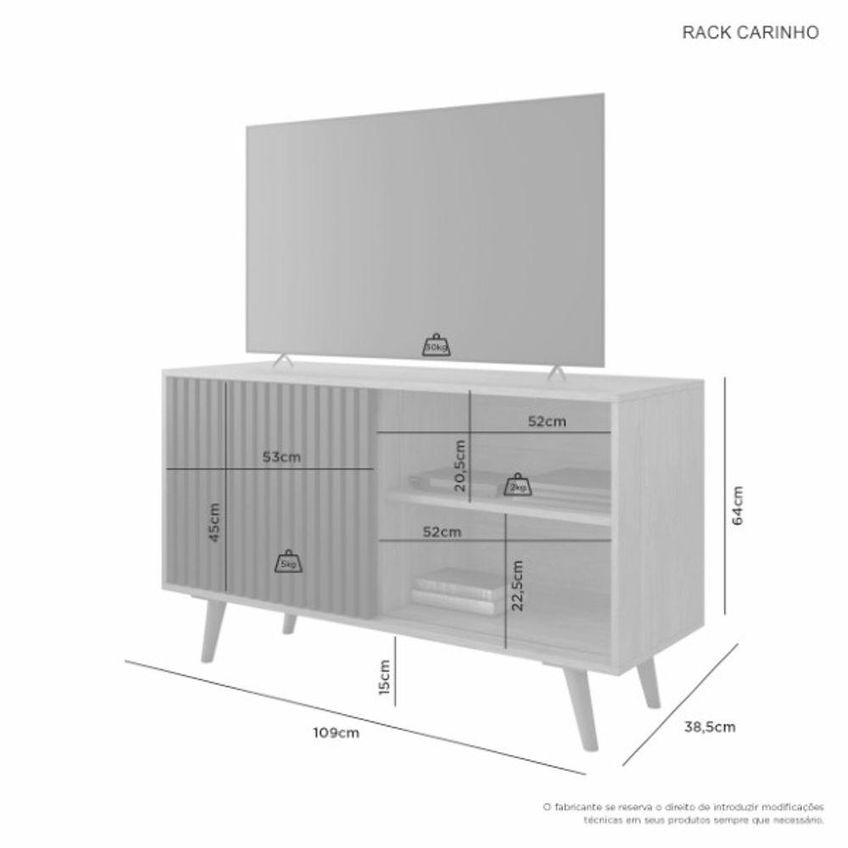 Rack Carinho Para TV Até 43" 109cm MDF Com Porta De Correr Cinamomo JCM Móvelaria - imagem 3