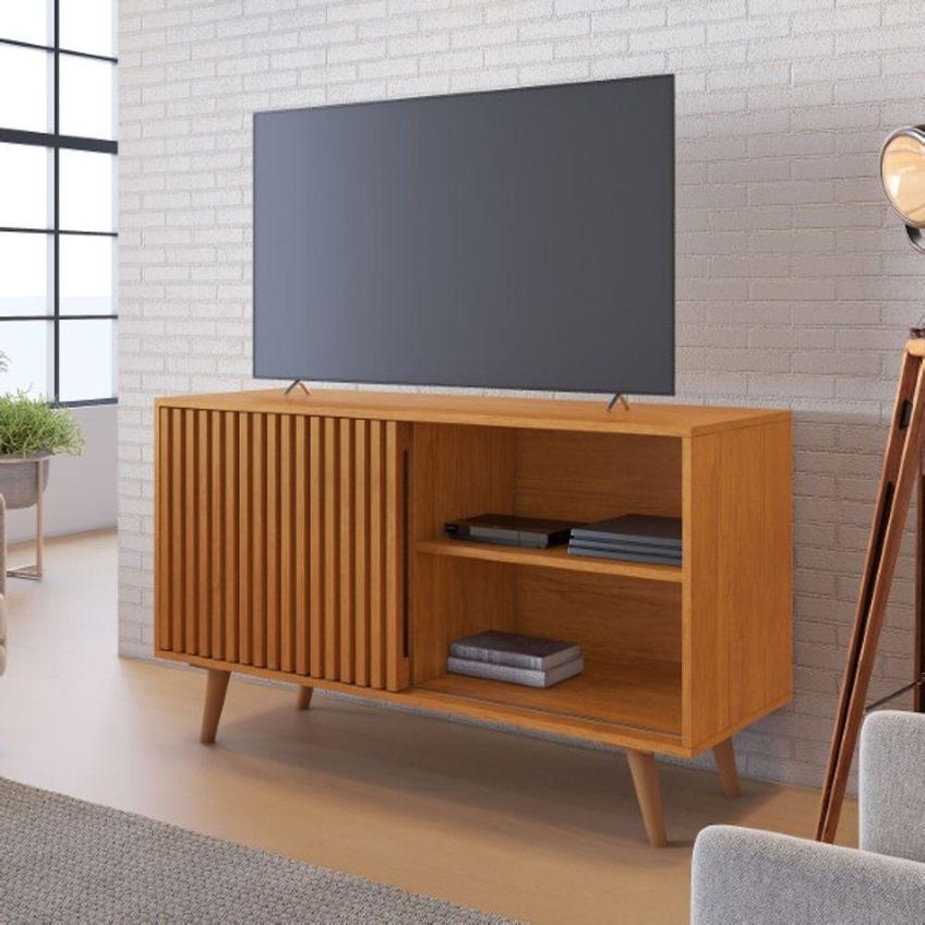 Rack Carinho Para TV Até 43" 109cm MDF Com Porta De Correr Cinamomo JCM Móvelaria - imagem 4