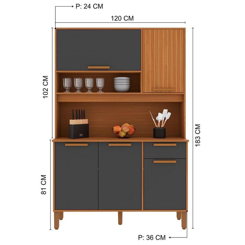 Armário de Cozinha Sintra 5 Portas 1 Gaveta MDF 121cm Indékes - imagem 3