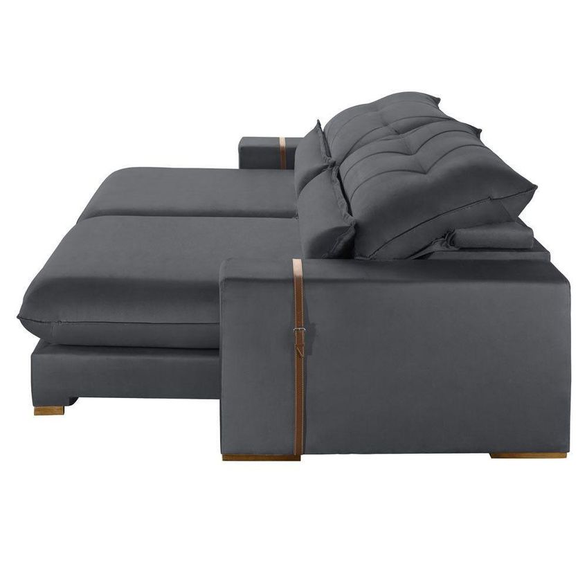 Sofá Com Chaise B010 3 Lugares Retrátil E Reclinável 250cm Cinza Escuro Veludo - imagem 2