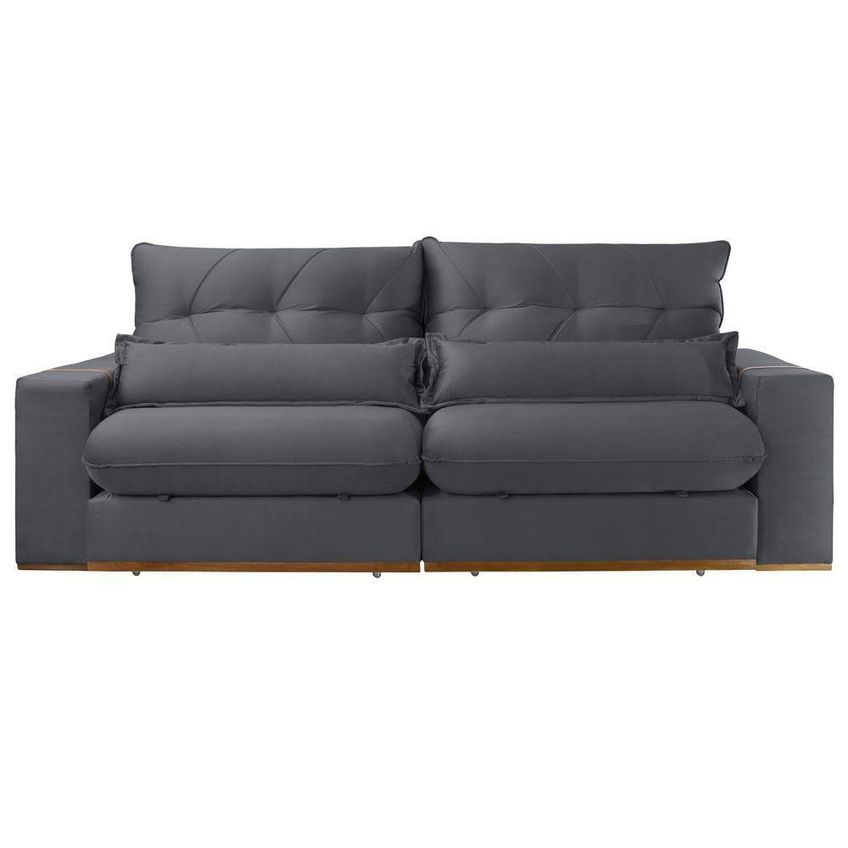 Sofá Com Chaise B010 3 Lugares Retrátil E Reclinável 250cm Cinza Escuro Veludo - imagem 3