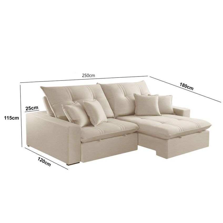 Sofá Com Chaise Império 3 Lugares Retrátil 250cm Creme Boucle Meu Sofá Online - imagem 3