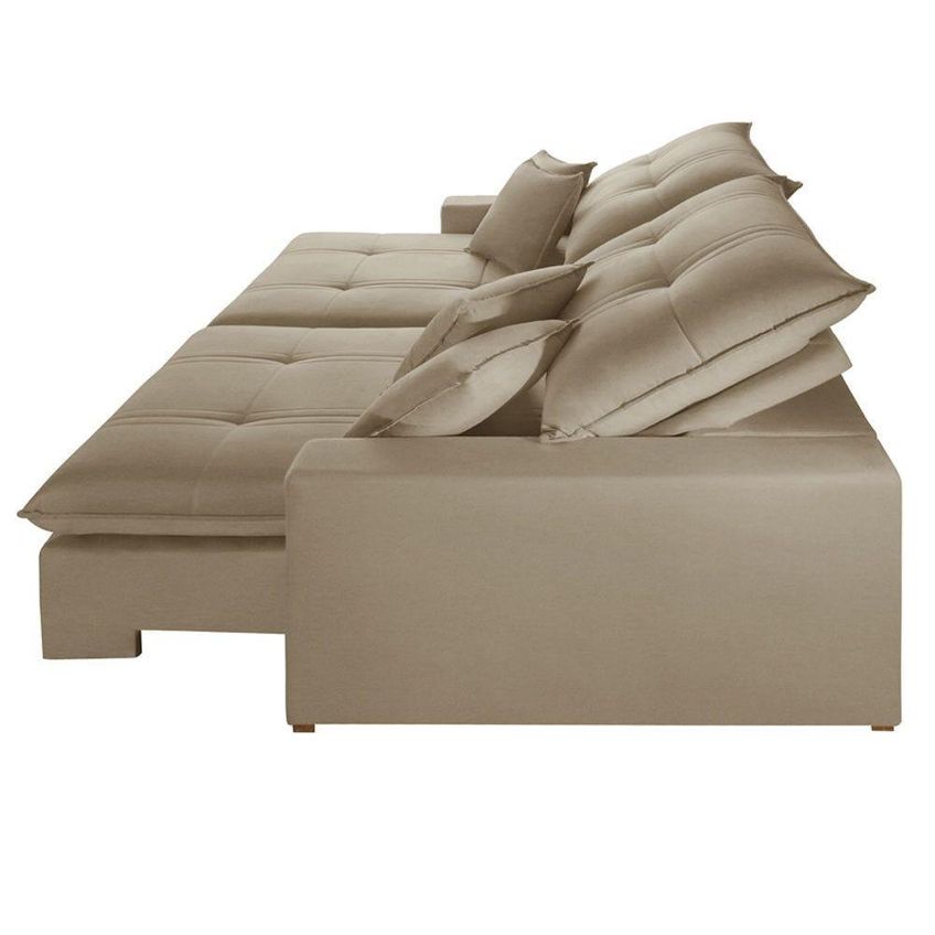 Sofá Com Chaise A226 4 Lugares Retrátil 250cm Bege Linho Meu Sofá Online - imagem 5