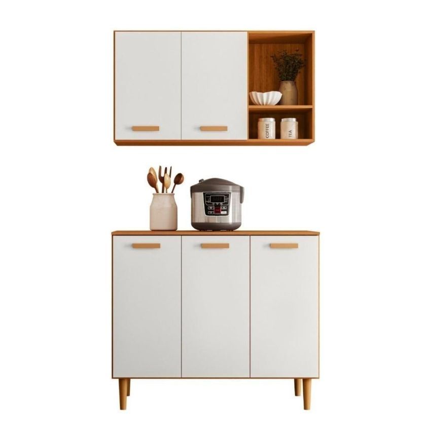 Kit Cozinha Susi 5 Portas MDF-MDP 91cm Freijó Off White Mais De Casa - imagem 3
