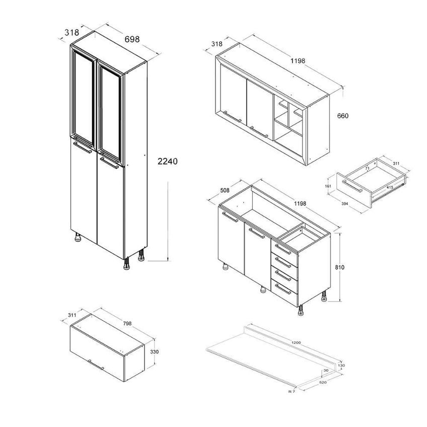 Armário De Cozinha Aspen 4 Portas 4 Gavetas Mdf-mdp 270cm Branco Ditália Móveis 4 Peças - imagem 4