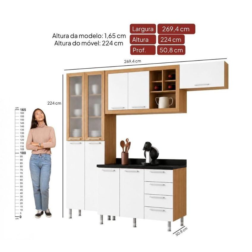 Armário De Cozinha Aspen 4 Portas 4 Gavetas Mdf-mdp 270cm Branco Ditália Móveis 4 Peças - imagem 5