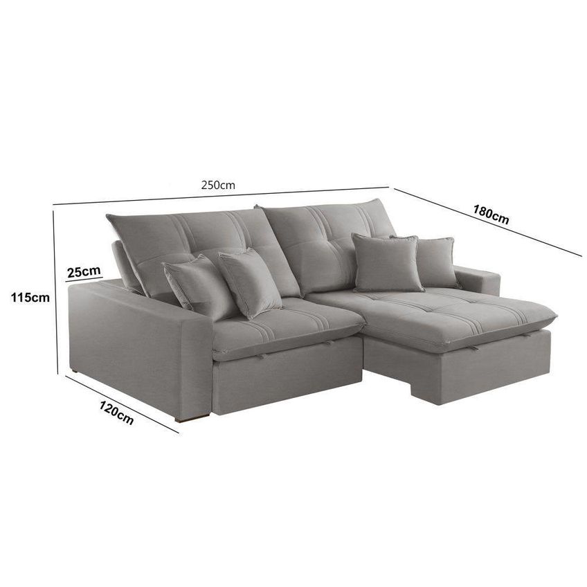 Sofá Com Chaise A230 3 Lugares Retrátil 250cm Cinza Linho Meu Sofá Online - imagem 3