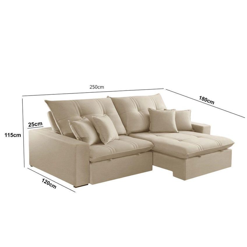 Sofá Com Chaise A303 3 Lugares Retrátil E Reclinável 250cm Bege Claro Linho - imagem 3