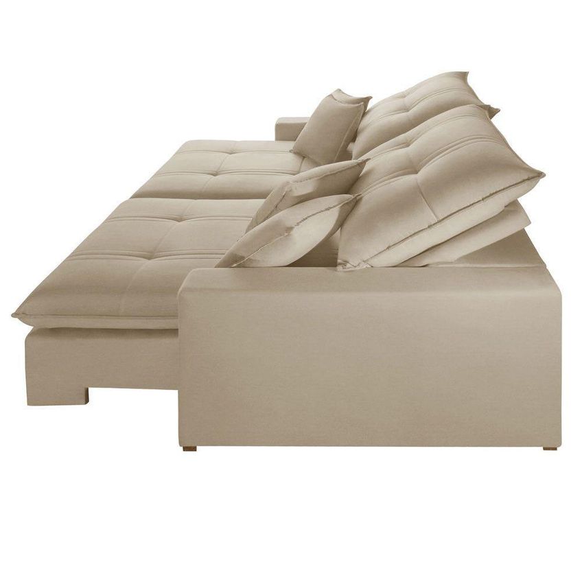 Sofá Com Chaise A303 3 Lugares Retrátil E Reclinável 250cm Bege Claro Linho - imagem 4