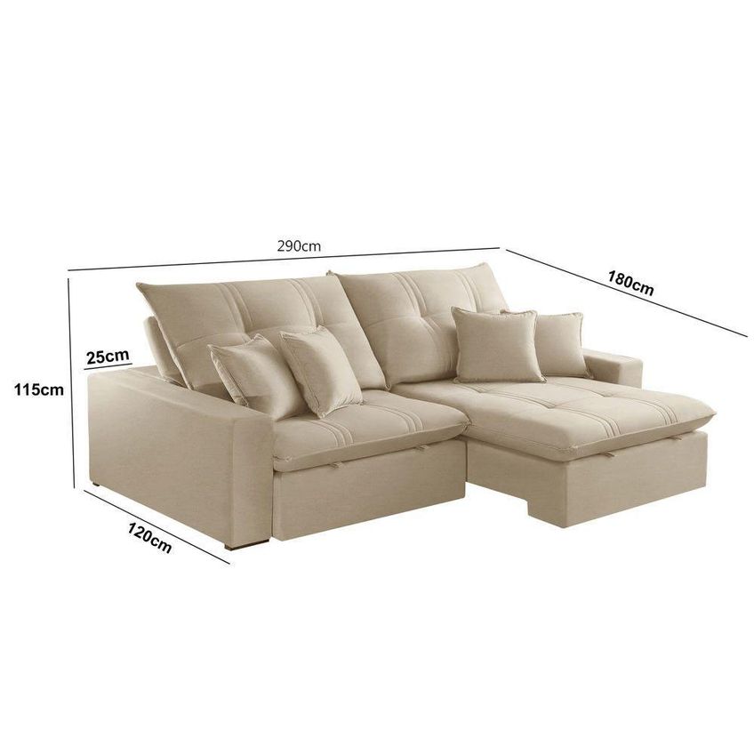 Sofá Com Chaise A303 4 Lugares Retrátil E Reclinável 290cm Bege Linho - imagem 3