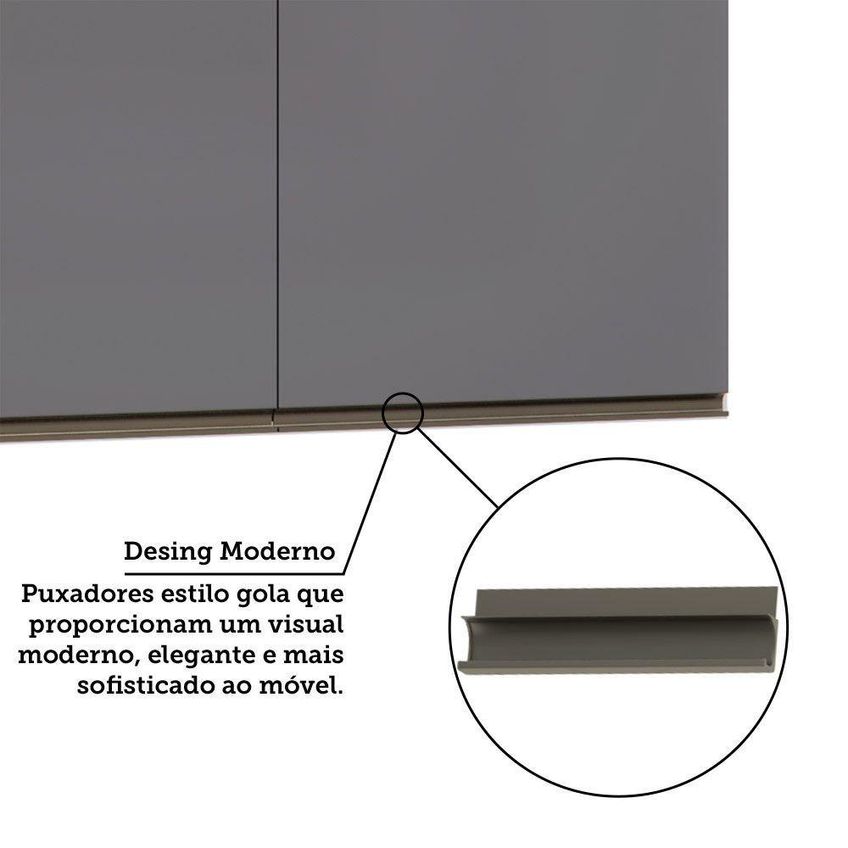 Armário Aéreo Modulado Essenza 3 Portas Bater MDF MDP Fosco Branco-cinza Puro Luciane Móveis - imagem 5