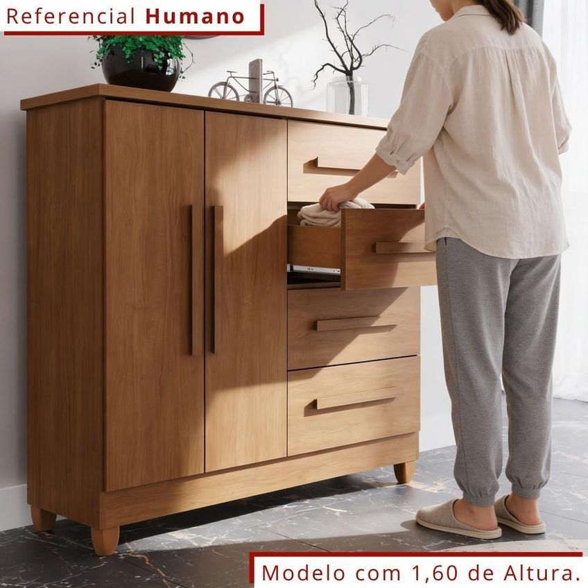 Cômoda Madri Plus 4 Gavetas Com Sapateira MDF-MDP Cinamomo Tudo De Móveis 114cm - imagem 4