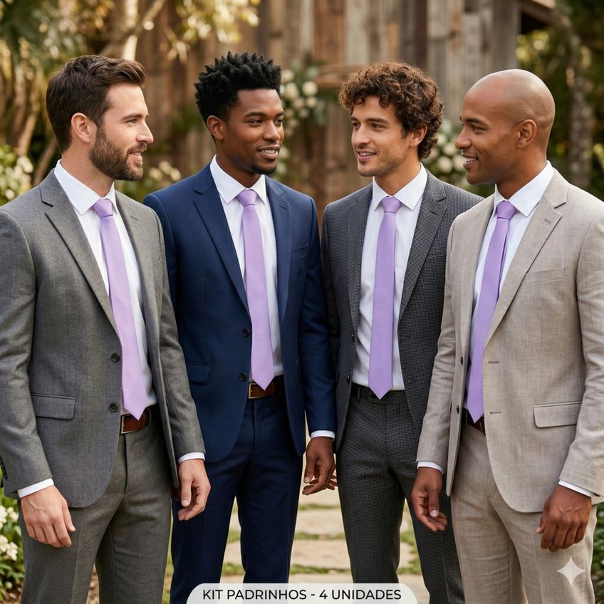 Kit 2 Gravatas Social Masculina Slim Lisa Eventos Casamento Padrinho Trabalho Congresso Várias Cores Tons De Roxo - imagem 5