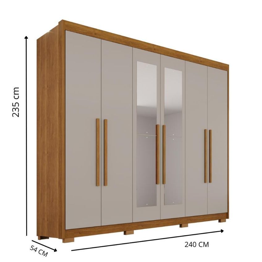 Guarda Roupa Casal Elegance Plus 6 Portas De Bater Com Espelho 2 Gavetas MDF Cinamomo-Off 240cm - imagem 4