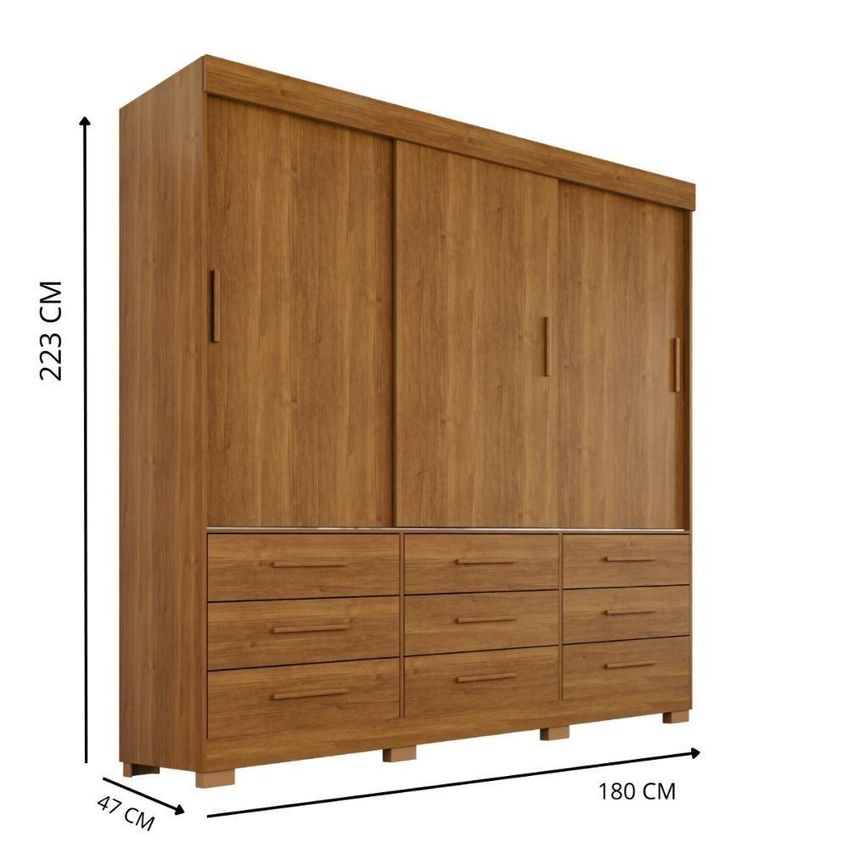 Guarda Roupa Casal Montreal Supremo 3 Portas De Bater 9 Gavetas Mdf-mdp Cinamomo 180cm Montreal - imagem 3