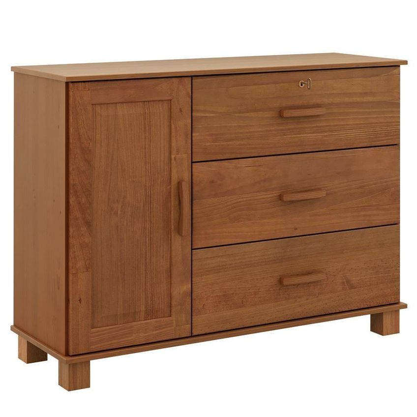 Cômoda Sapateira Selena F06 3 Gavetas Madeira Maciça Puxador Metálico Café Lyam Decor - imagem 3