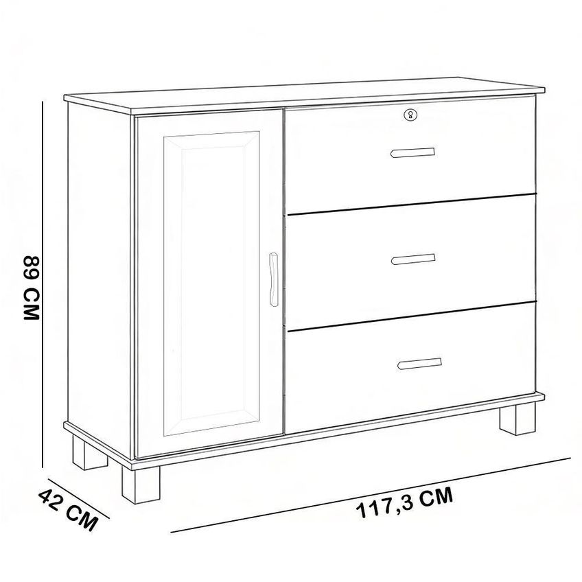 Cômoda Sapateira Selena F06 3 Gavetas Madeira Maciça Puxador Metálico Café Lyam Decor - imagem 4