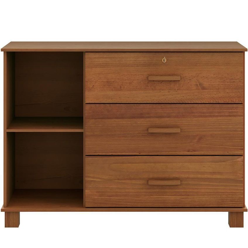 Cômoda Sapateira Selena F06 3 Gavetas Madeira Maciça Puxador Metálico Café Lyam Decor - imagem 5